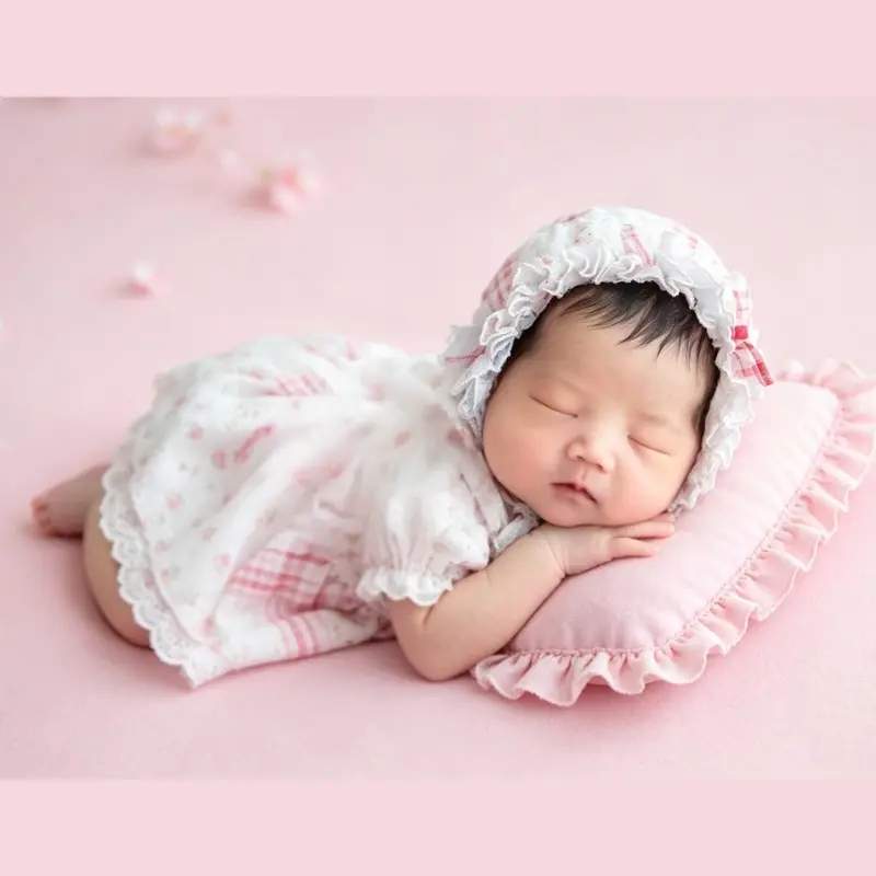 Baby Girl Summer Floral Print Dress Hat Set - Photography Props